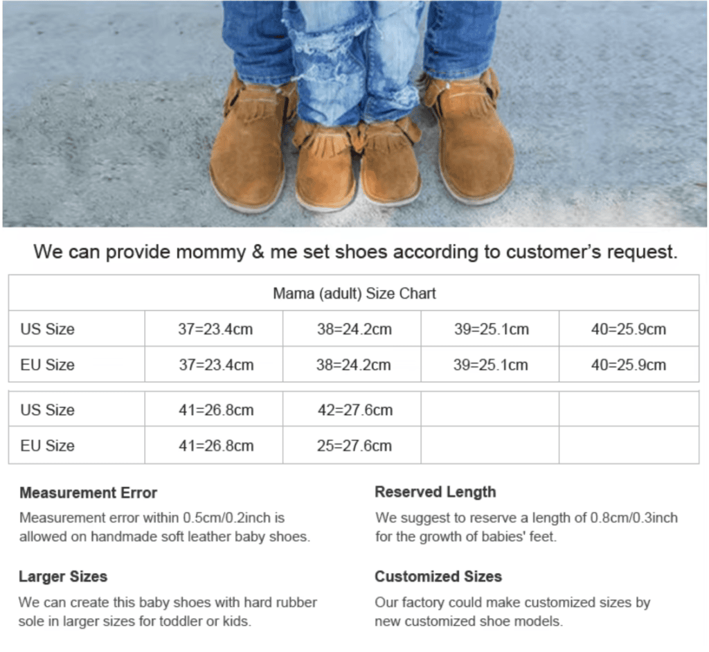 adult shoes size chart